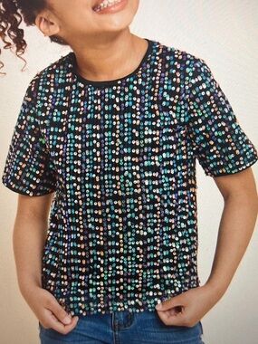 Hayden Girls Sequin Short Sleeve Top Multi Color Sparkle Size XL
